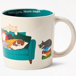 Indigo Cozy Cat Mug - Cream and Teal
